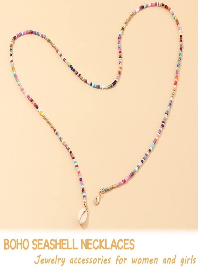 DreamAug Boho Beaded Choker Necklace with Cowrie Shell Pendant - Colorful Seed Bead Layered Beach Necklace for Women, Buckle - Image 5